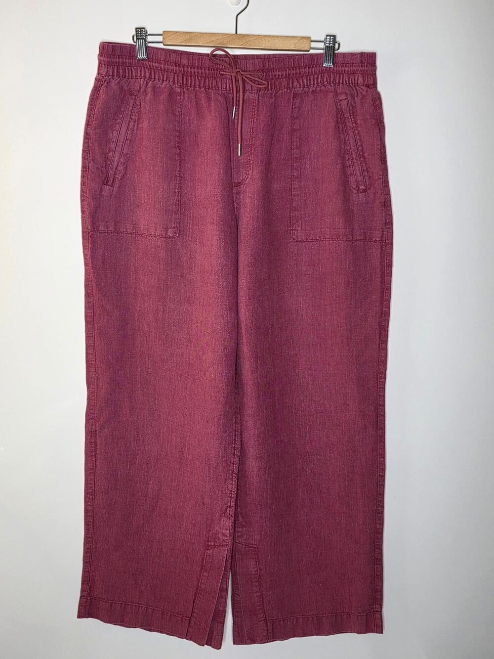 Athleta Retreat Linen High Rise Wide Leg Pant in Pink Berry Color Size 14